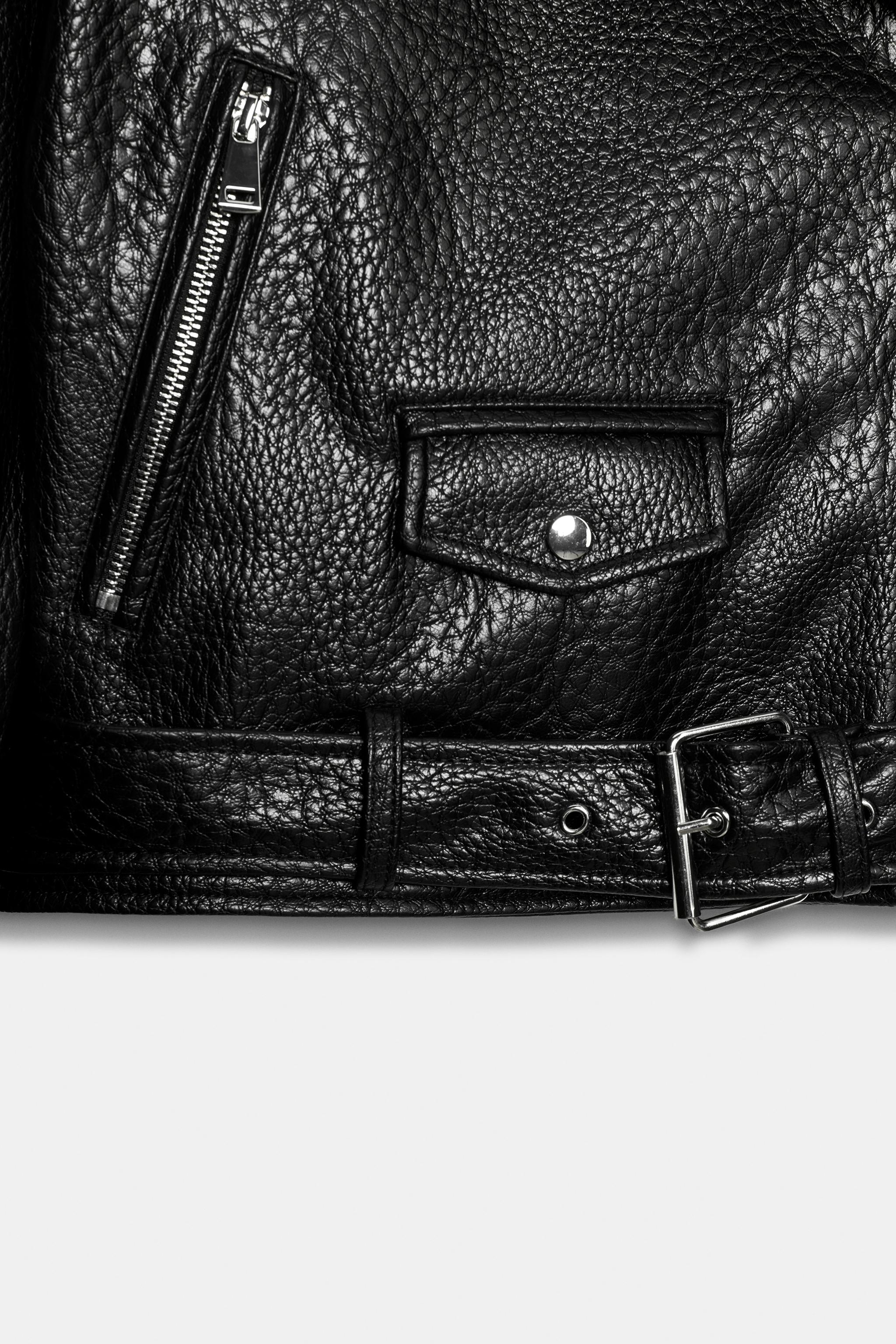 BLOUSON DE MOTARD À ÉPAULETTES EN MATIÈRE SYNTHÉTIQUE