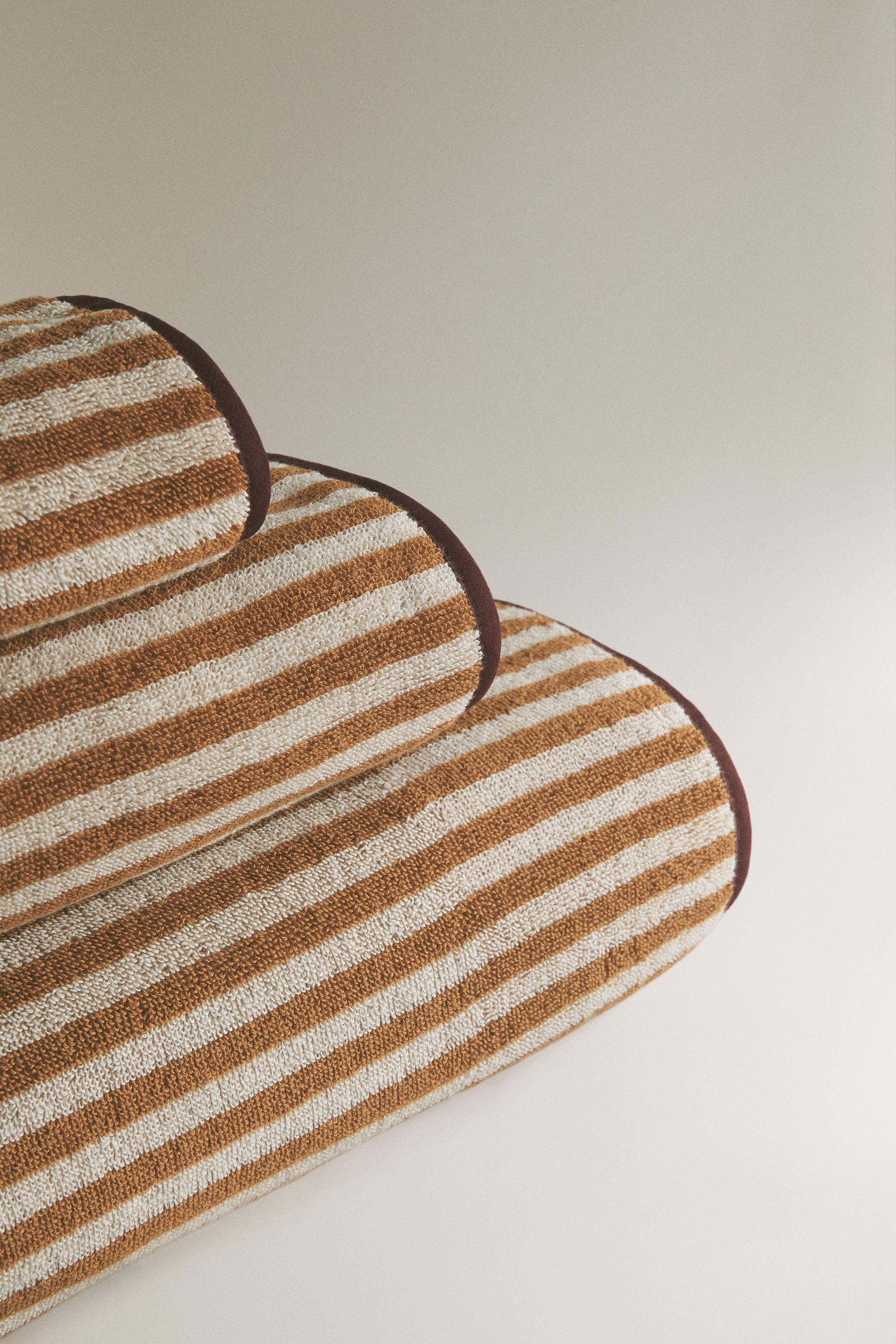 COTTON STRIPED BATH TOWEL — Mustard