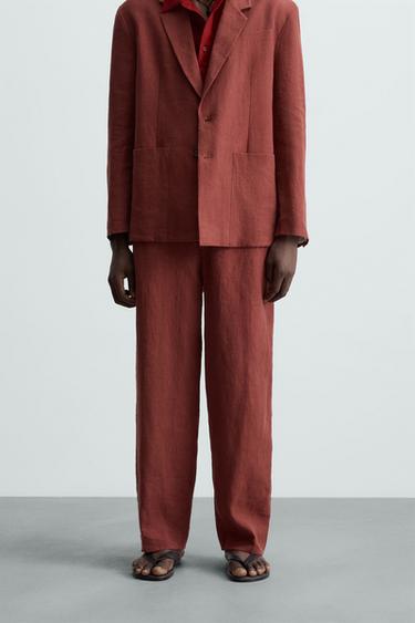 PANTALÓN TRAJE 100% LINO - Rojo / Negro de Zara