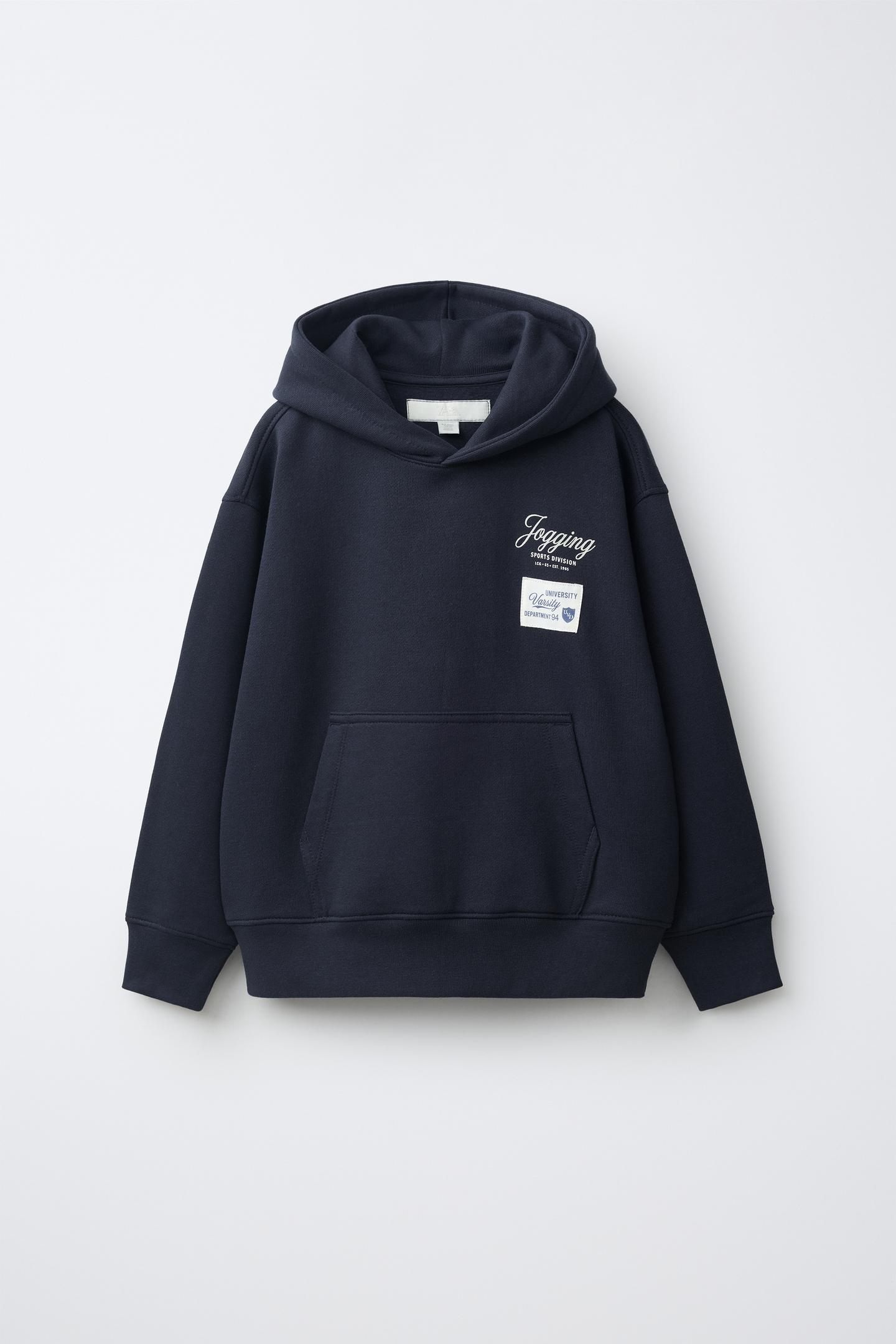 Детское худи Zara Varsity Text, цвет: Тёмный тёмно-синий — фото 1