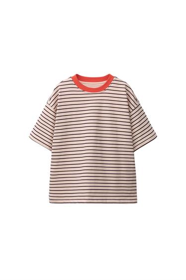 T-SHIRT WITH CONTRAST STRIPES - Pink by Zara