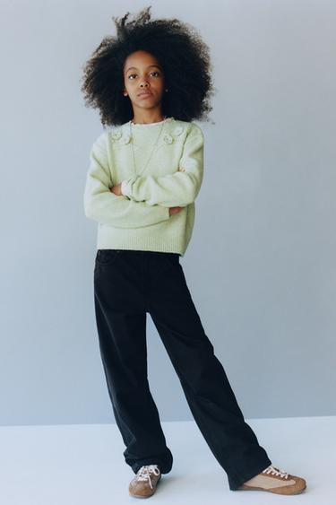 SWEATER DE MALHA COM FLORES DE CROCHET - Verde-pastel da Zara
