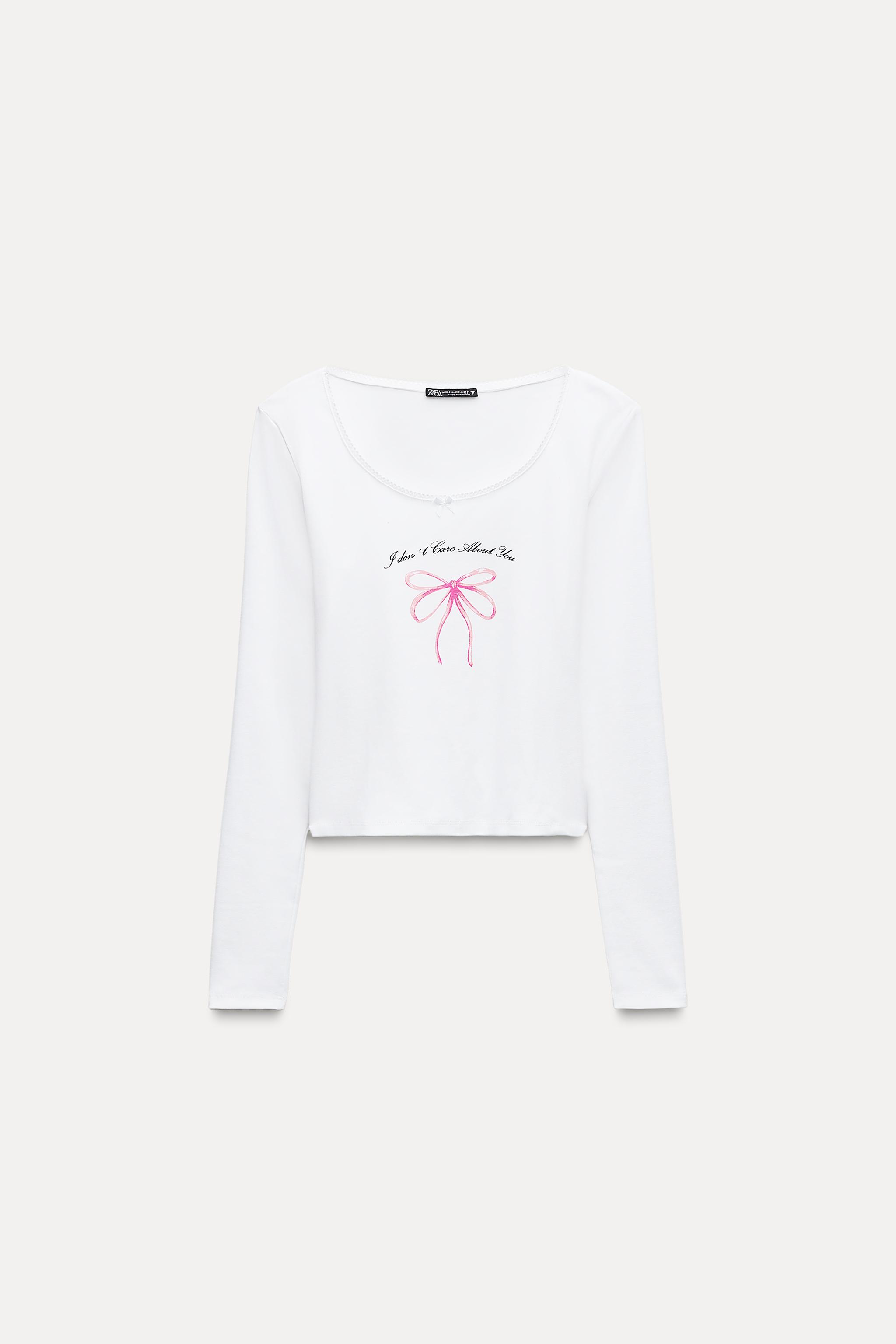 リボン柄プリントTシャツ - ホワイト | ZARA Japan / 日本