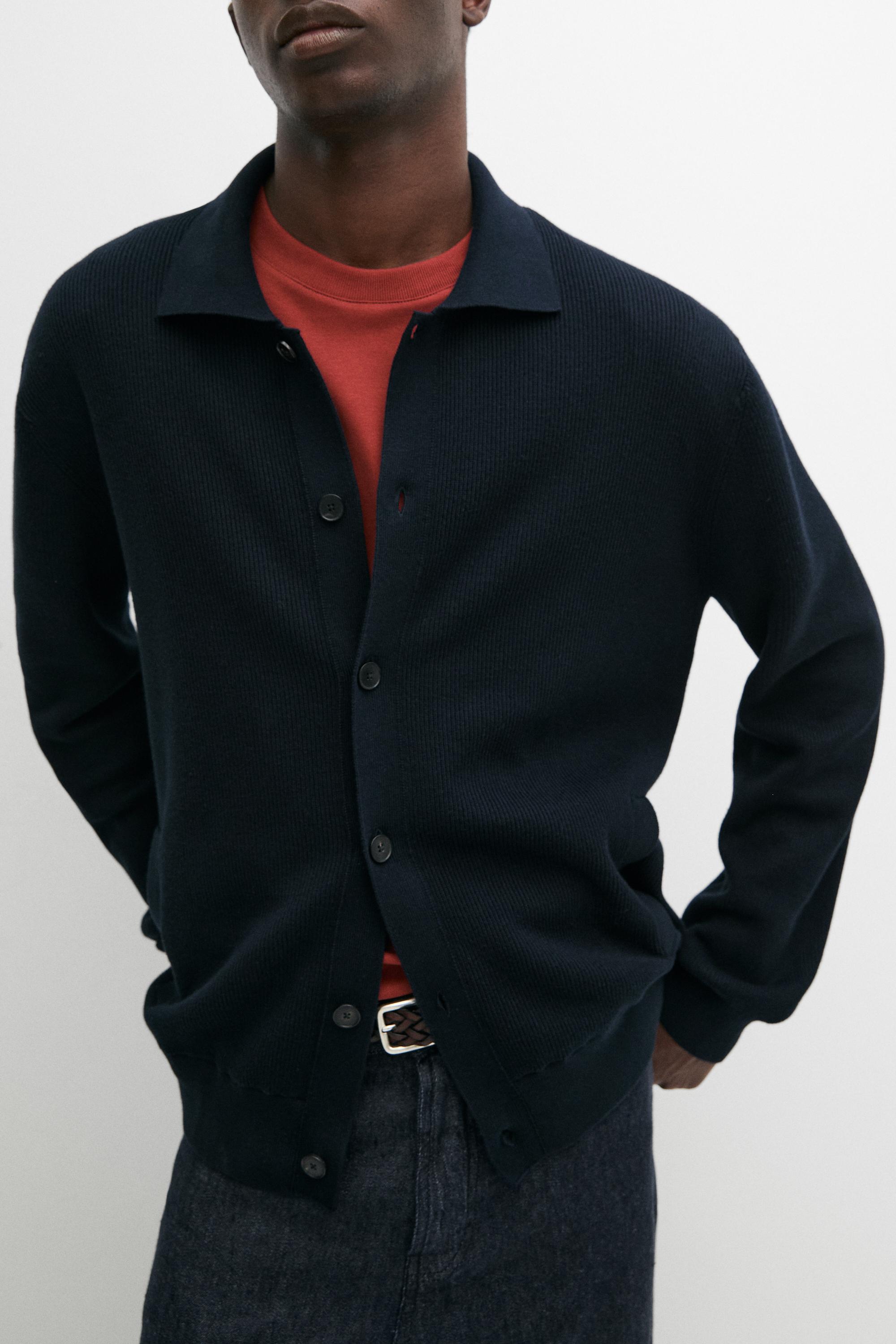 Cardigan en maille 100 % coton à col polo