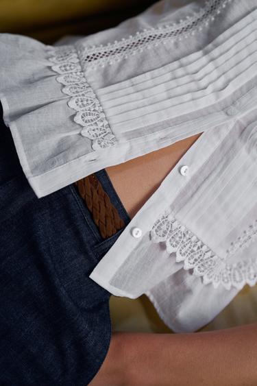 LACE TRIM RUFFLED BLOUSE - White by Zara - Image 3