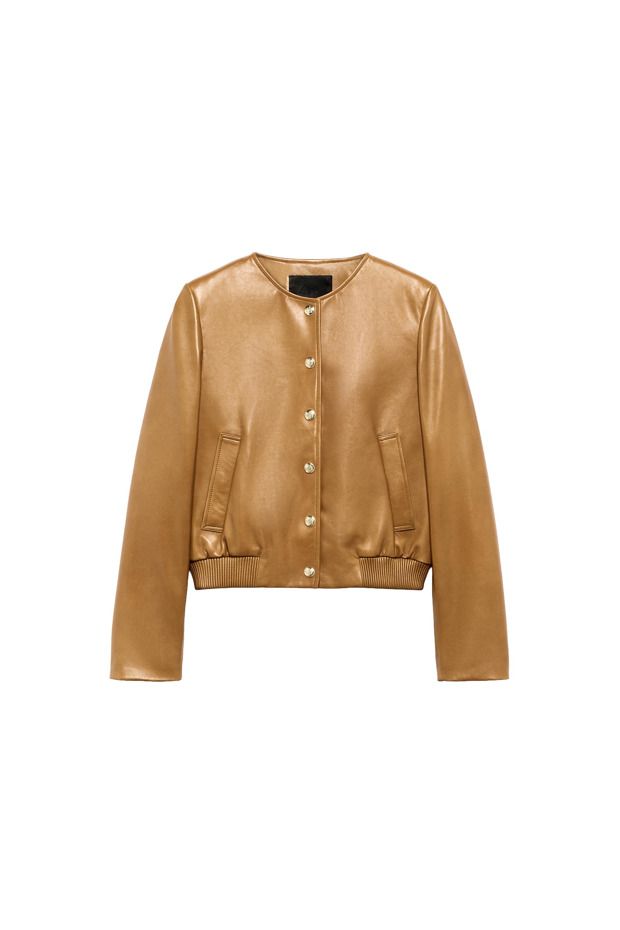 ZW COLLECTION 100% LEATHER BOMBER JACKET - Caramel | ZARA United