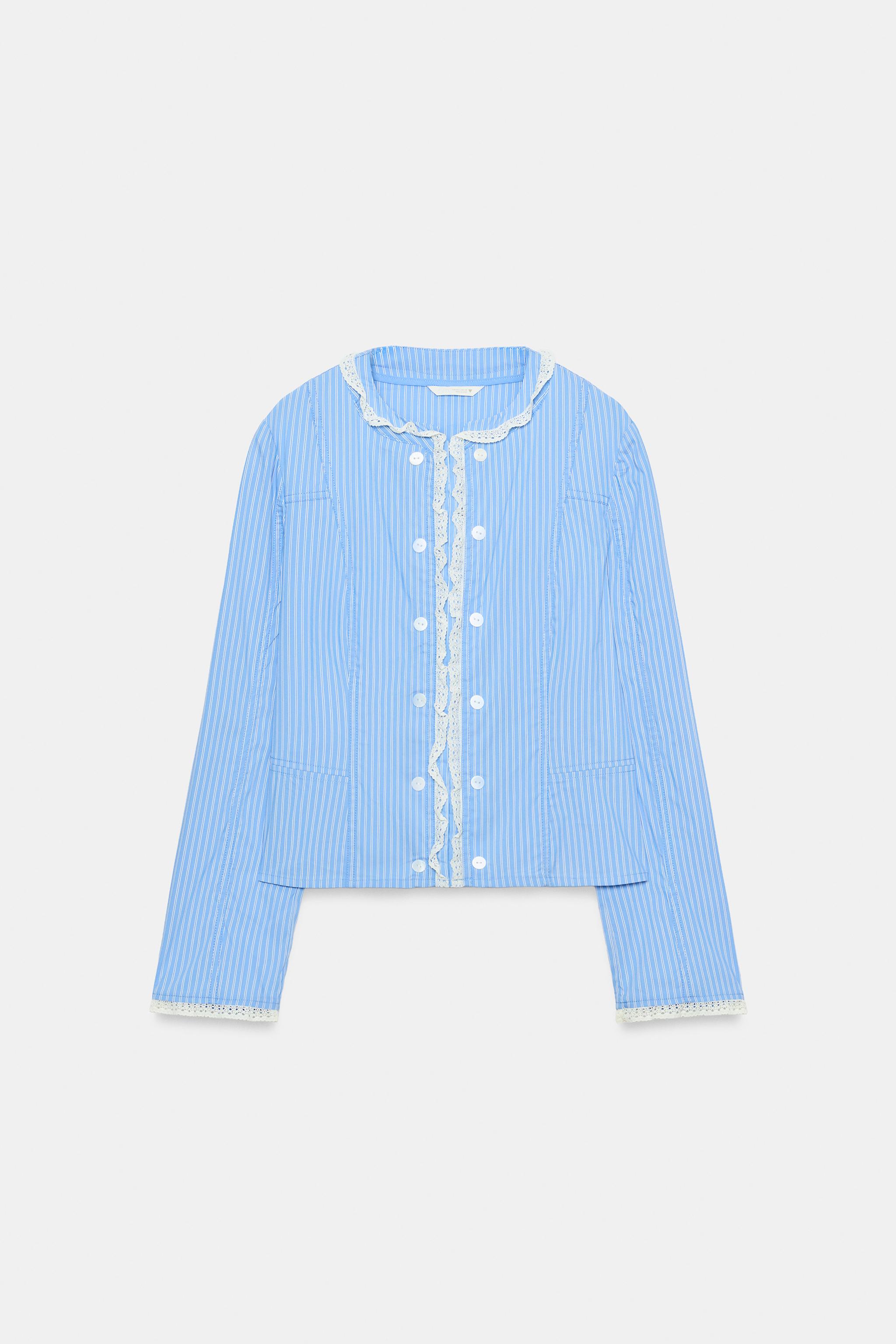 Женские куртки Zara STRIPED LACE POPLIN JACKET — фото 5