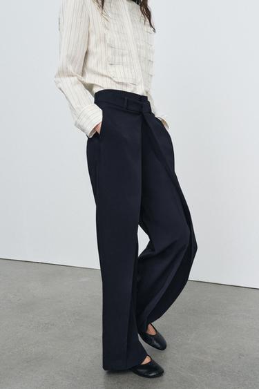 PLEATED WIDE-LEG TROUSERS ZW COLLECTION - Dark navy by Zara