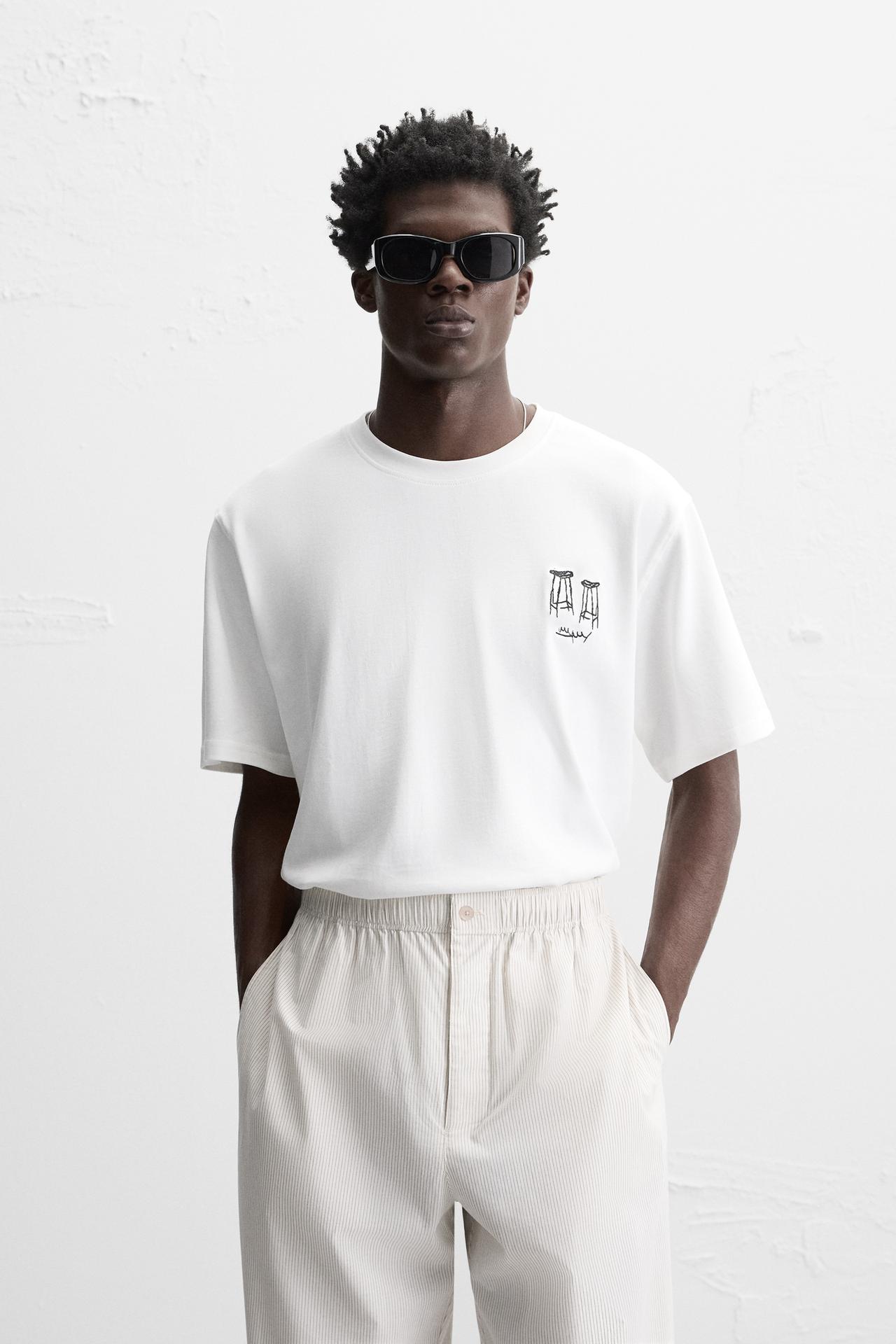 Zara COMBINATION EMBROIDERED T-SHIRT - White