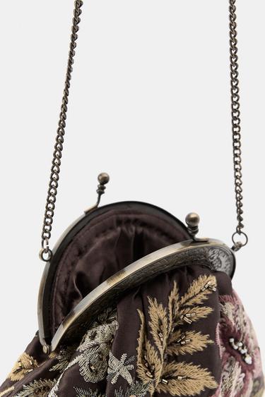 EMBROIDERED BEADED BAG - Brown by Zara - Image 3