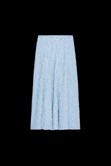 Zara GINGHAM MIDI FLARED SKIRT - Light blue