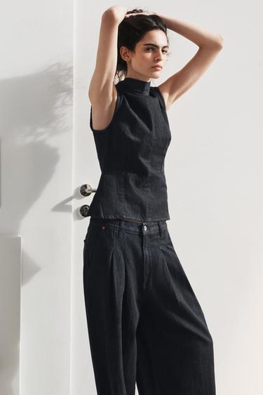 TRF DENIM HALTER TOP WITH TIE DETAIL - Dark indigo by Zara - Image 3