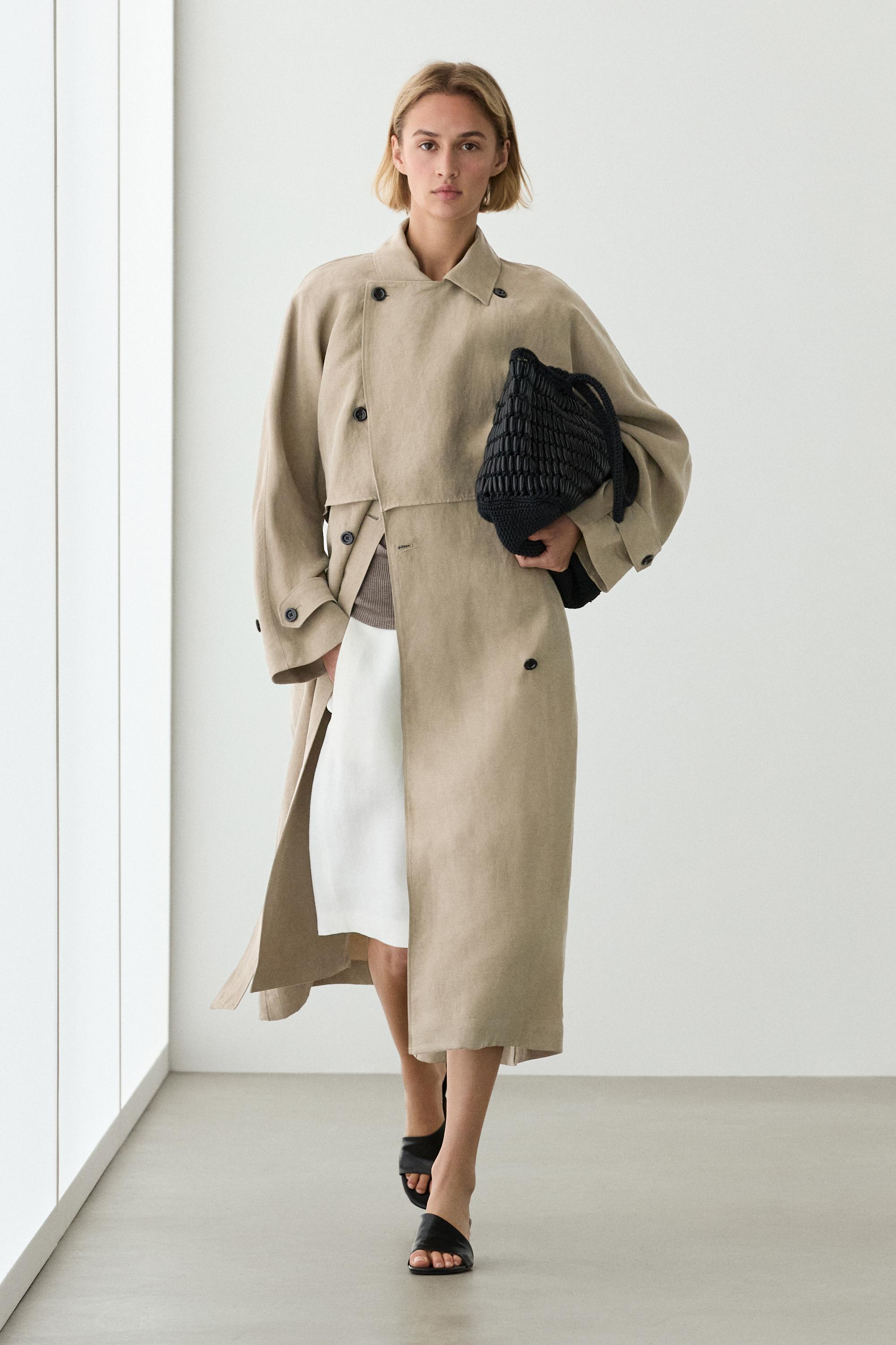 Linen blend trench coat with belt detail