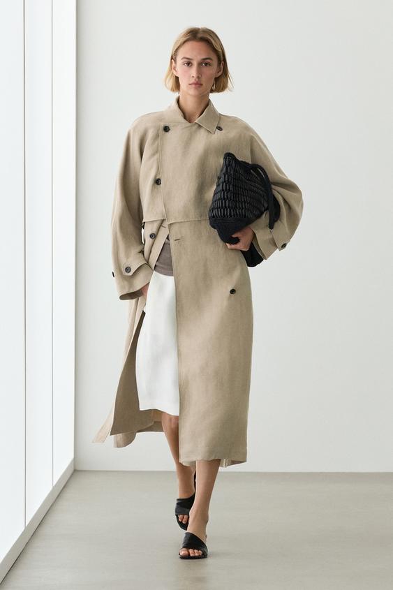 Linen blend trench coat with belt detail from Zara - $490