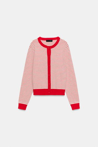 CHAQUETA PUNTO RAYAS BOTÓN CORAZÓN - Multicolor de Zara - Imagen 0
