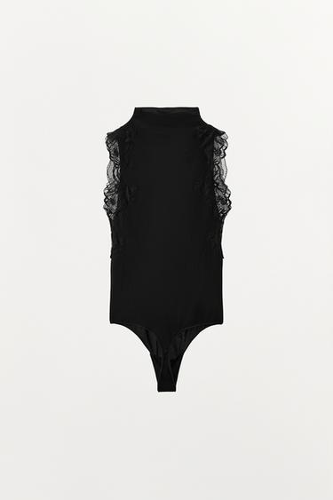 BODY BAS RÉSILLE AVEC DENTELLE - Noir de Zara - Image 5