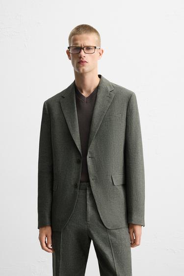 BLAZER DE COSTUME PIED-DE-POULE MÉLANGE LIN - Vert / Écru de Zara - Image 1