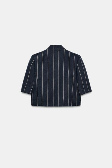 VESTE À RAYURES AVEC LIN ZW COLLECTION - Bleu marine de Zara - Image 4