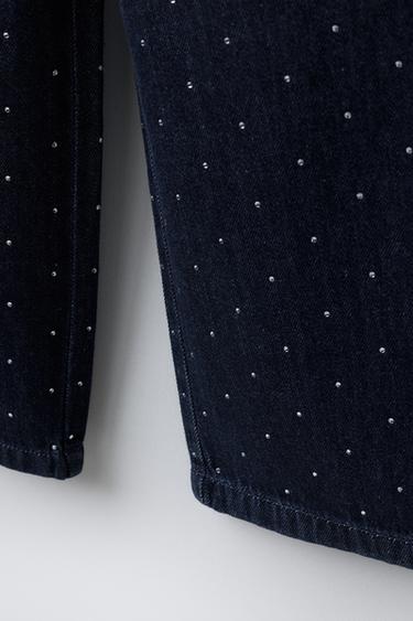JEAN JAMBES LARGES STRASS - Bleu marine de Zara - Image 3