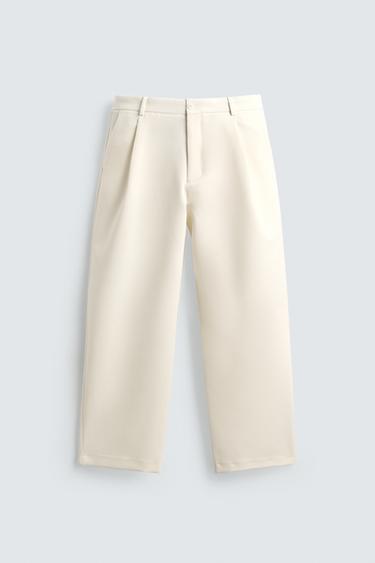 PANTALON COUPE DÉCONTRACTÉE À PLIS - Blanc cassé de Zara