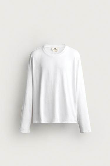 T-SHIRT DÉCONTRACTÉ À MANCHES LONGUES - Blanc de Zara