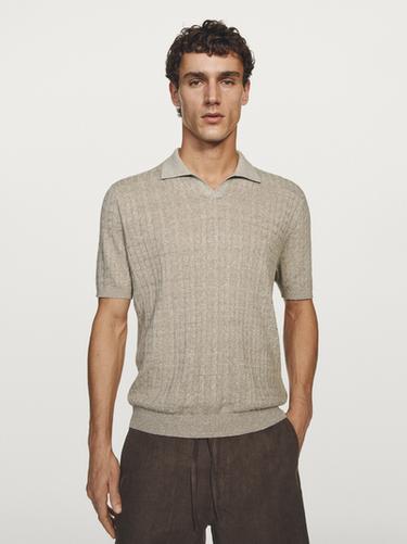 Zara Cotton and linen cable-knit polo sweater - Stone