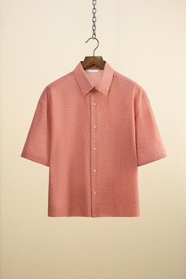 CHECKED SEERSUCKER SHIRT - Red by Zara