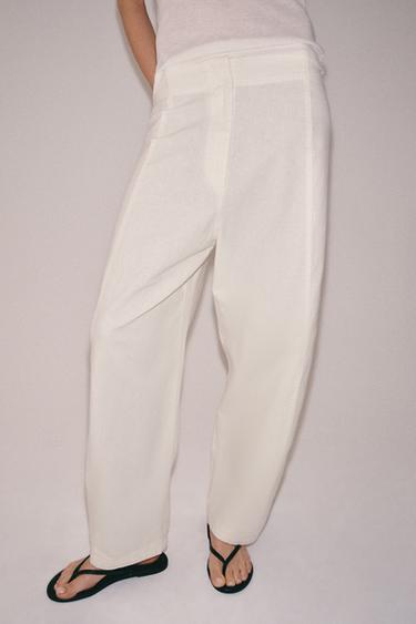 PANTALON AVEC LIN ZW COLLECTION - Blanc cassé de Zara