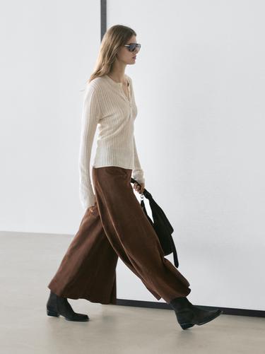 Zara Suede leather flared trousers - Brown