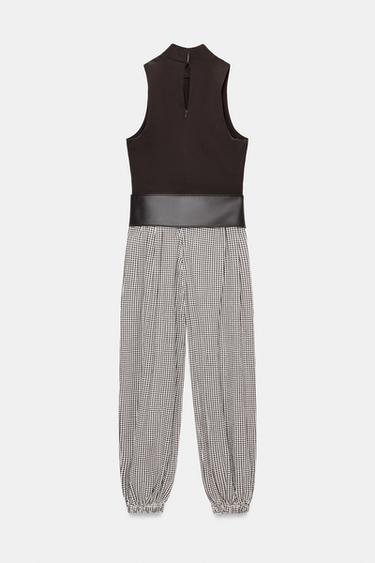 COMBINED GINGHAM JUMPSUIT WITH BELT - Brown by Zara - Image 6