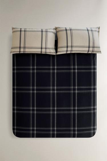 REVERSIBLE CHECKED COTTON DUVET COVER - Blue by Zara