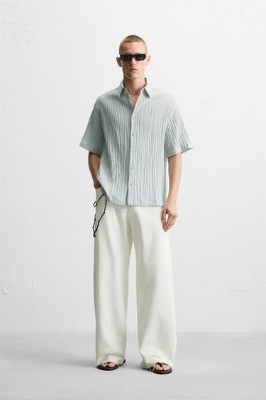 Zara JACQUARD WRINKLE EFFECT SHIRT - Faded blue - Image 0