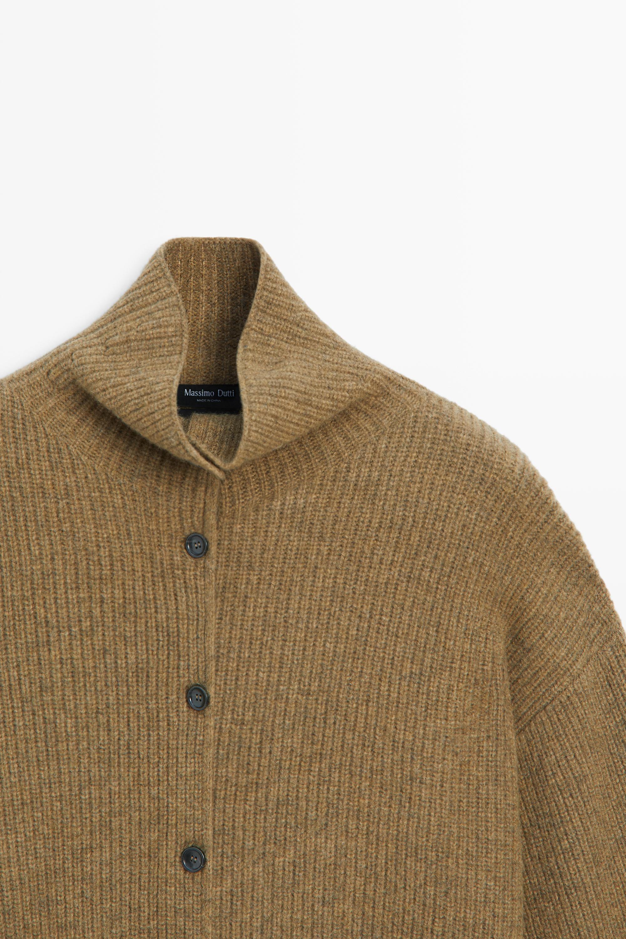 100% wool purl funnel neck cardigan