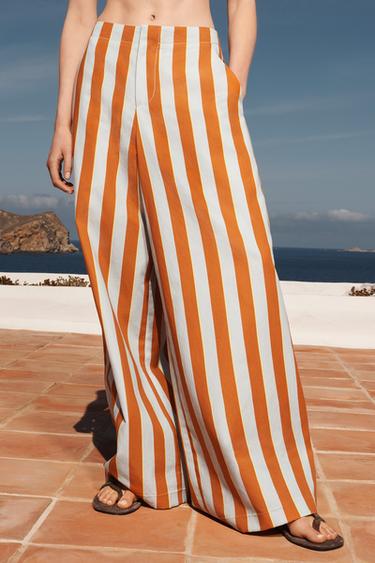 LIMITED EDITION STRIPED WIDE-LEG TROUSERS - Orange by Zara - Image 3