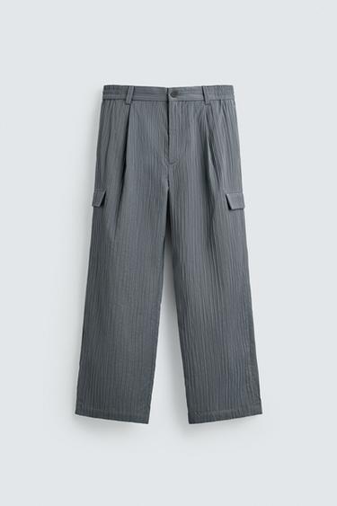 PLEATED CARGO TROUSERS - Grey / Blue by Zara