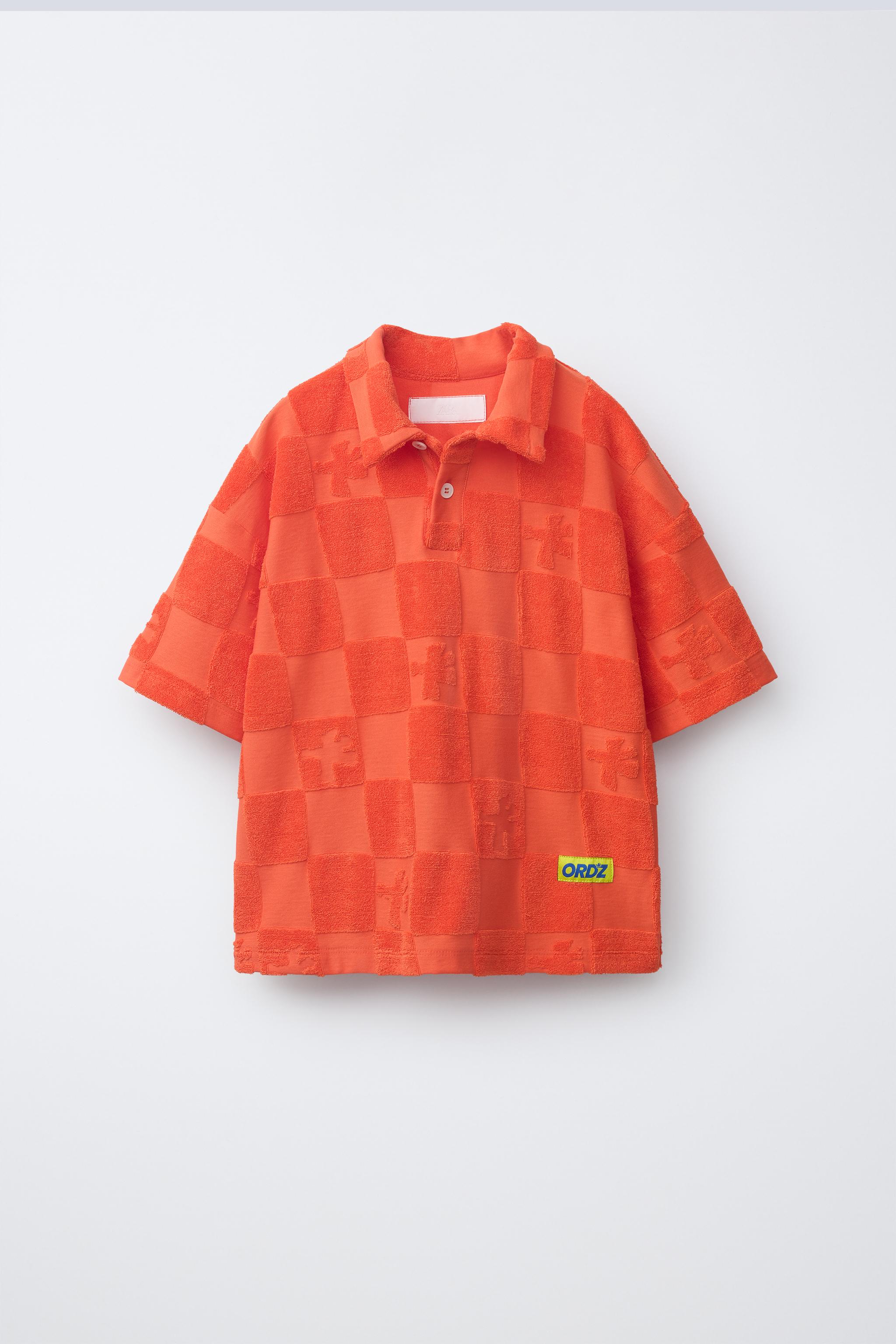 vxxPRADA 赤 オレンジコットン ポロシャツ 接触冷感】アイスクリアコットン ワンポイント ポロシャツ