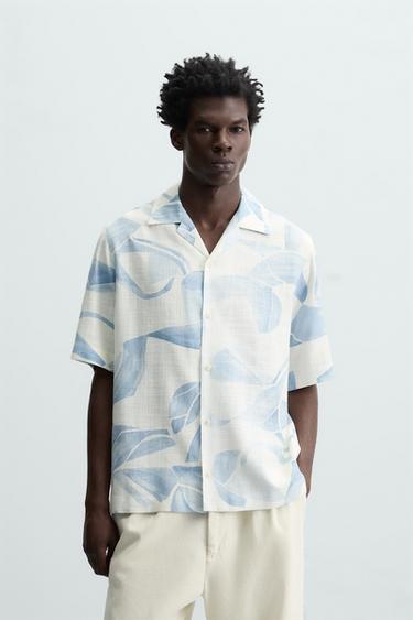 Zara FLORAL PRINT SHIRT - Sky blue