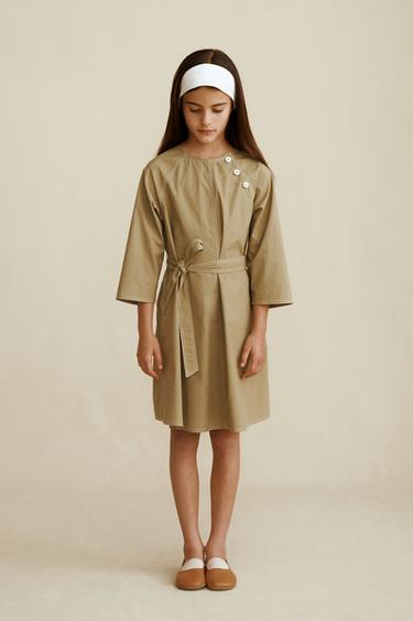 POPLIN DRESS WITH BELT CREATED BY CARAMEL LONDON X ZARA - Khaki by Zara - Image 4