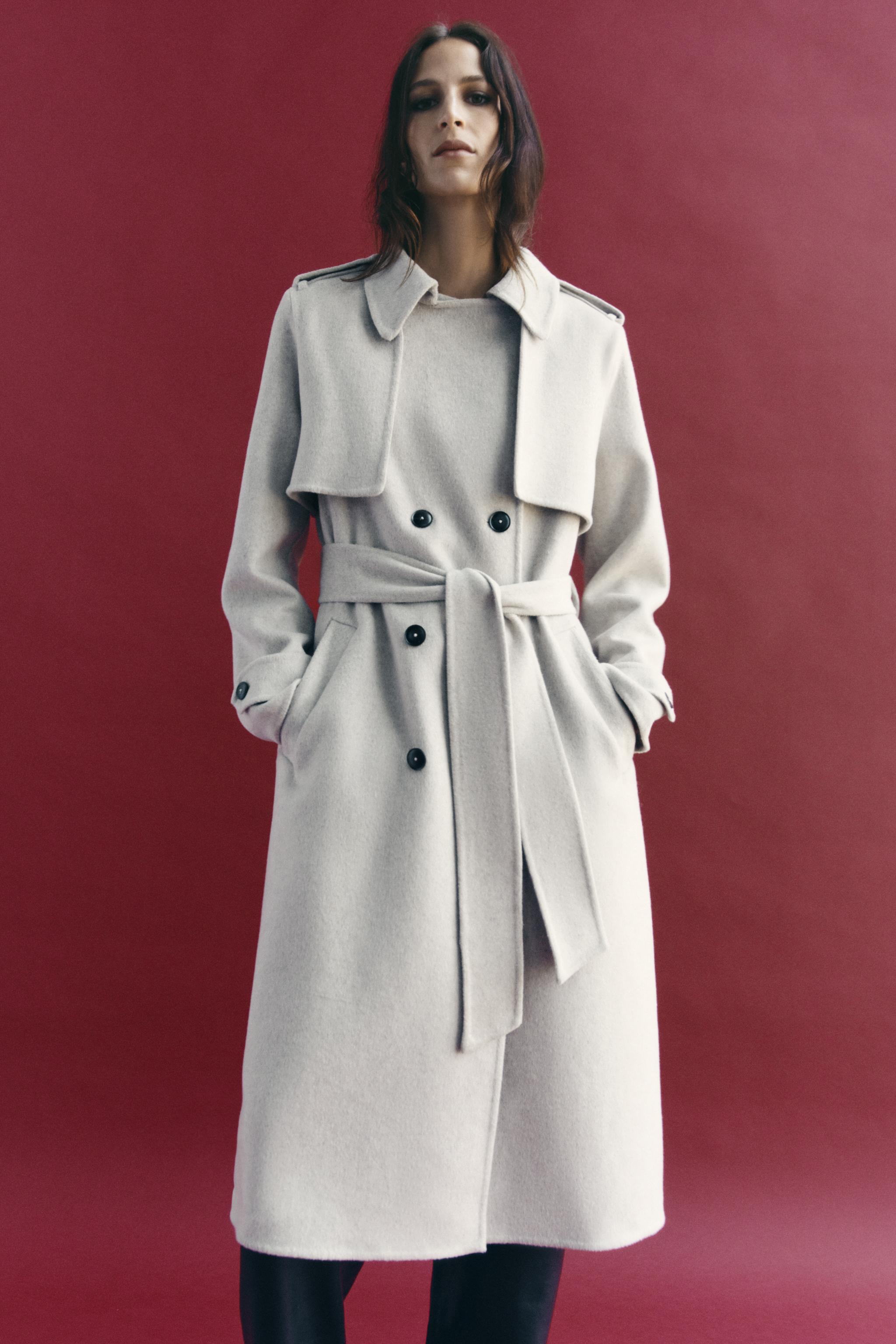 Belted wool blend trench jacket online