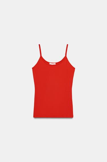 T-SHIRT EN POLYAMIDE À BRETELLES FINES - Corail rouge de Zara - Image 5