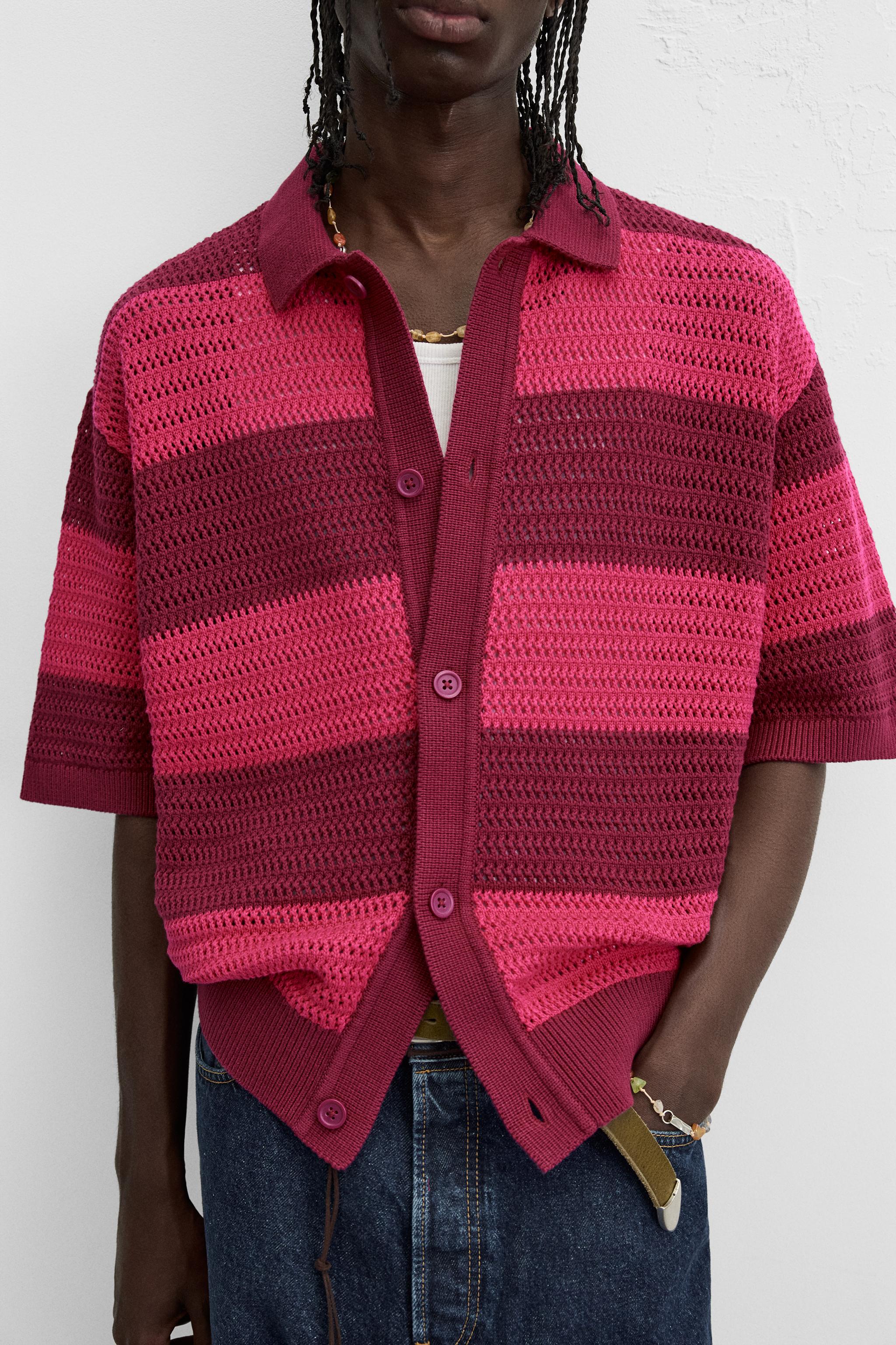 STRIPED OPEN KNIT SHIRT - Pinks | ZARA United States