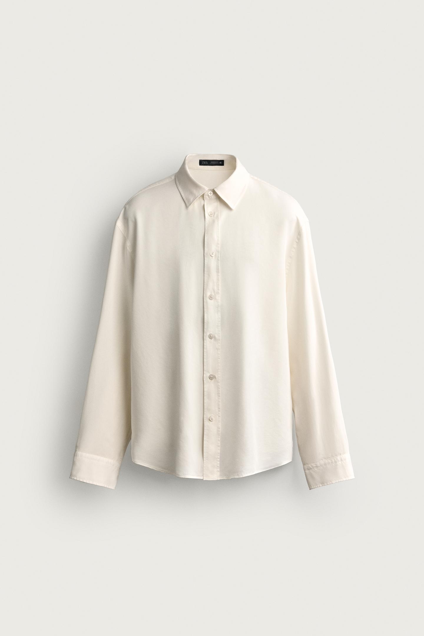 Мужская рубашка Zara Relaxed-Fit Fluid, цвет: Экрю — фото 6