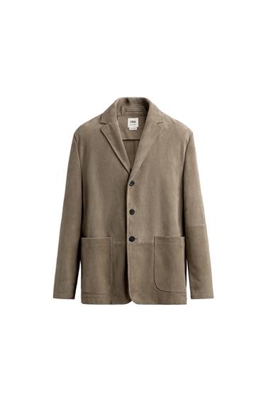 BLAZER REGULAR FIT EN DAIM - Sable de Zara