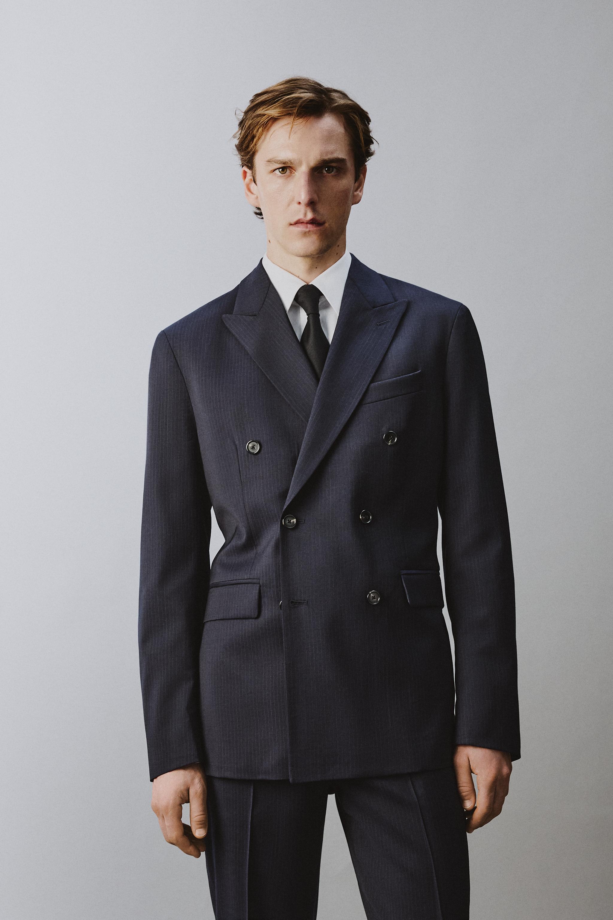 100% WOOL PINSTRIPE SUIT JACKET