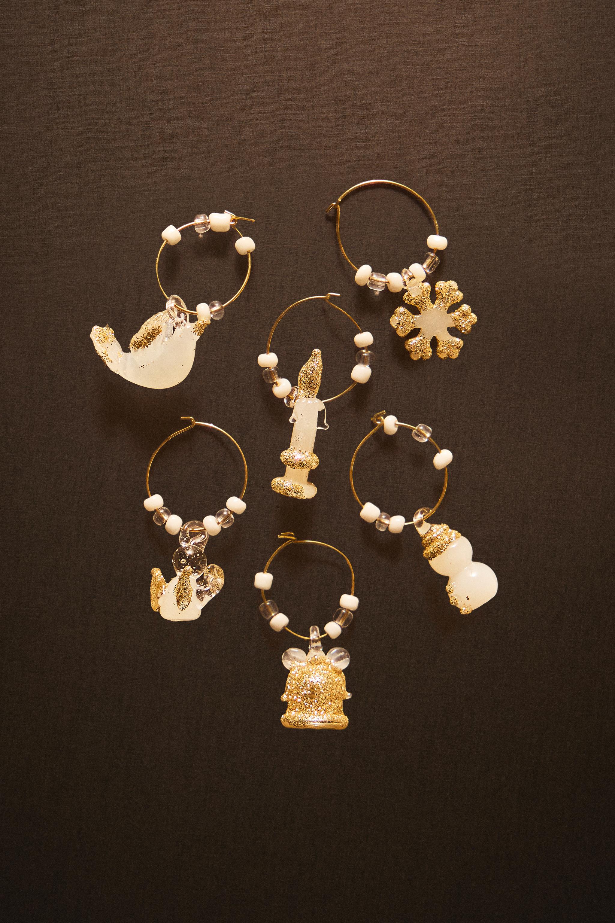 SET OF SHINY CHRISTMAS GLASS RING MARKERS (SET OF 6)