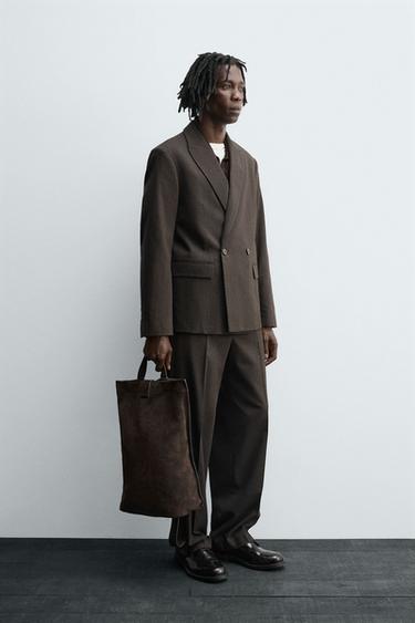 DOUBLE-BREASTED WOOL BLEND SUIT BLAZER - brown vigore by Zara - Image 3