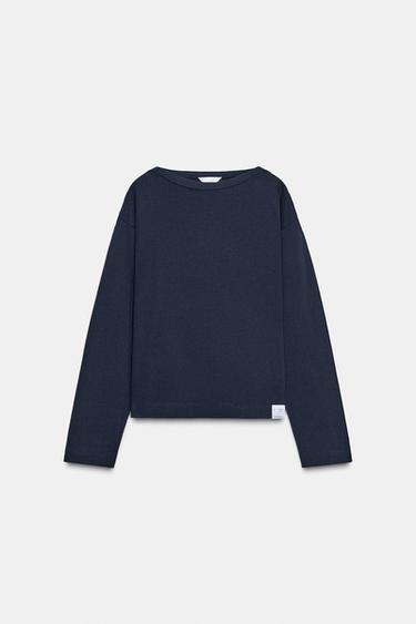 T-SHIRT MIT U-BOOT-AUSSCHNITT UND ETIKETT - Marineblau von Zara