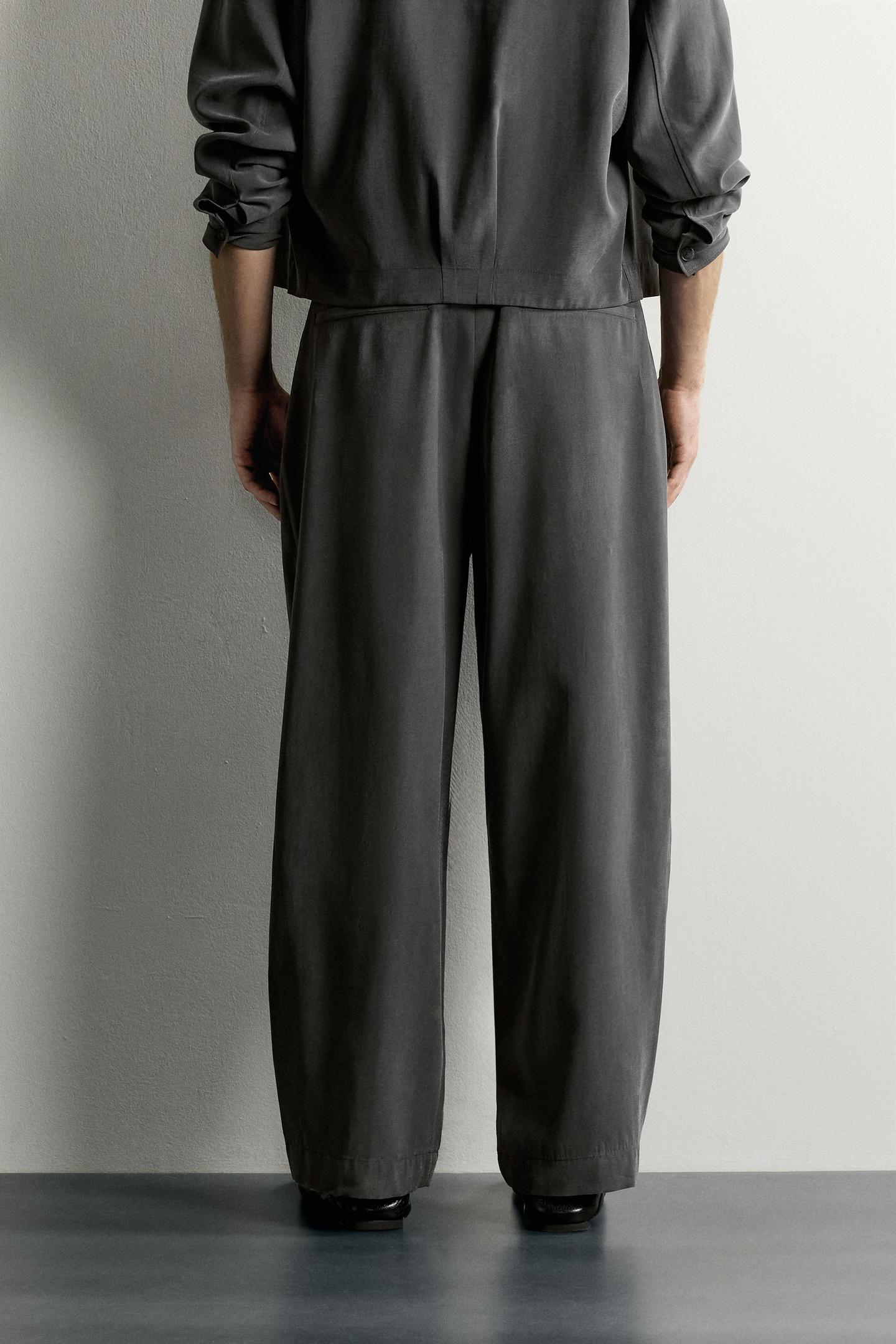 Мужские брюки Zara Relaxed Fit Pleated, цвет: Серый — фото 3
