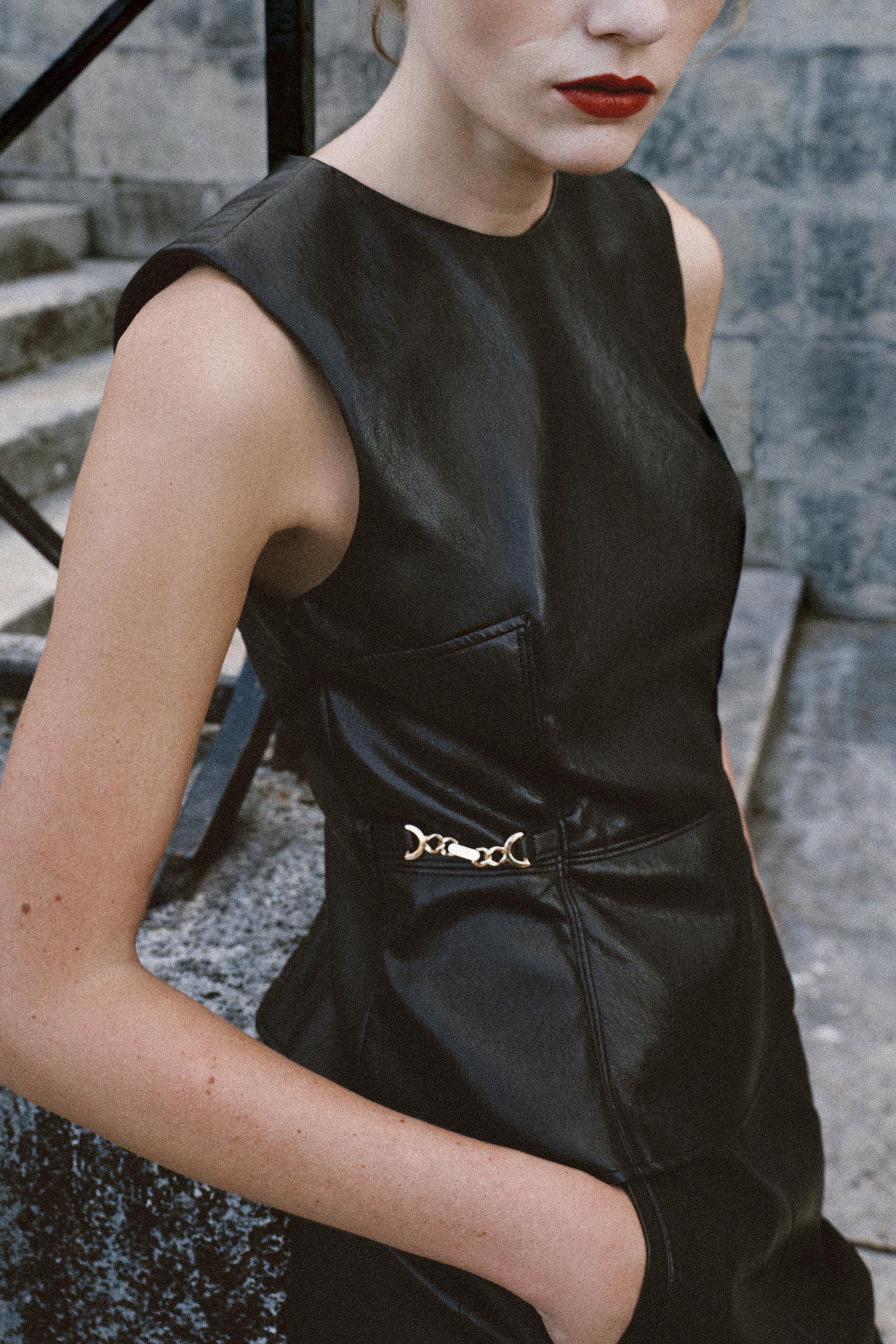 Faux Leather Top With Gold-Tone Appliqués by Zara