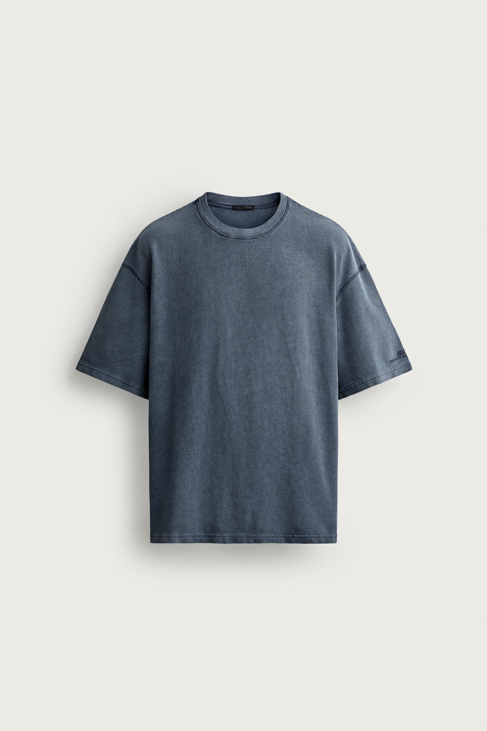 WASHED WAFFLE KNIT SHIRT — Blue